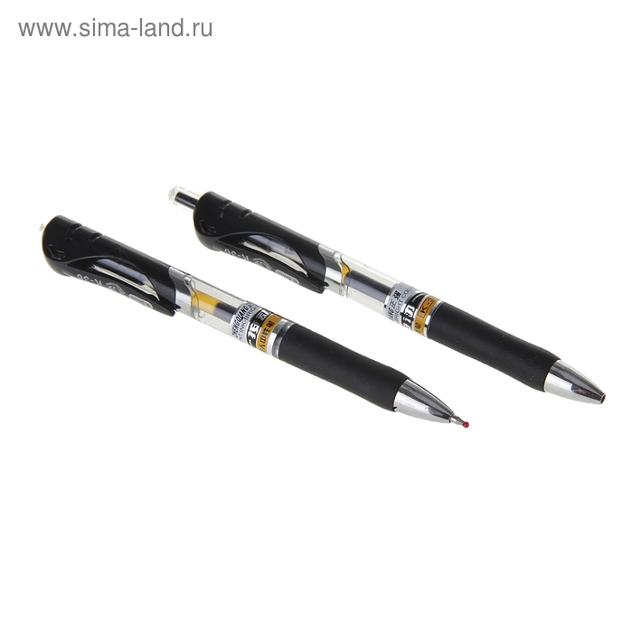Ручка гелевая автоматическая 0,5 мм черная, прозрачный корпус с резиновым держателем ASQI - Фото 1