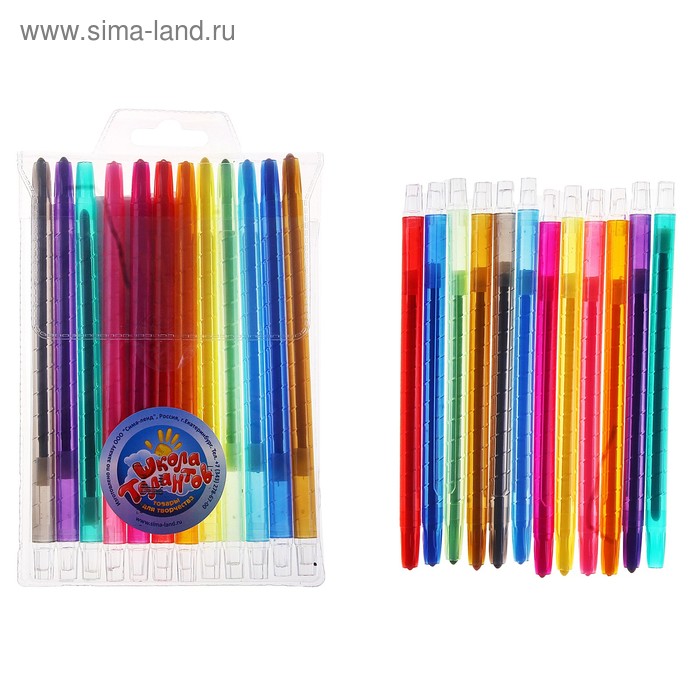 Восковые карандаши, набор из 12 цветов, высота 1 шт 17 см, диаметр 0,5 см - Фото 1