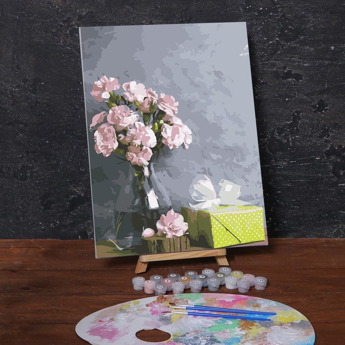 Картина по номерам на холсте с подрамником «Розовые цветы и подарок», 40х30 см - фото 1911523629