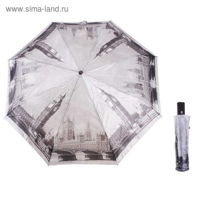 Зонт автоматический "Биг Бен", R=58см, цвет серый