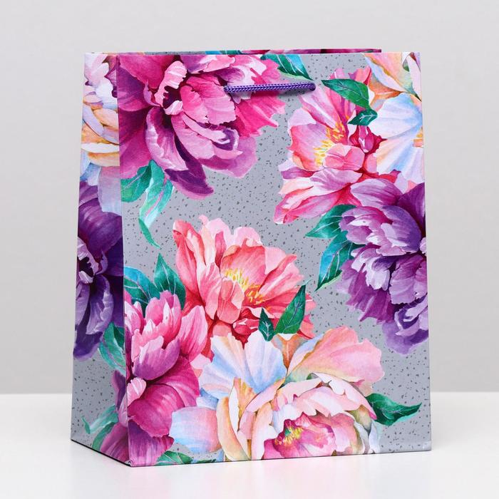 Пакет подарочный "Нежные пионы", 18 х 22,3 х 10 см - Фото 1
