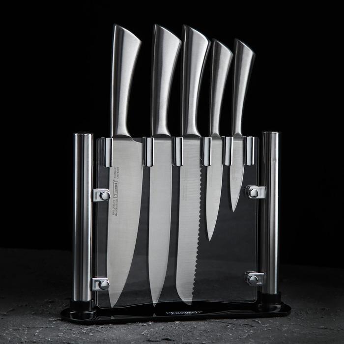 Набор ножей на подставке Lightning, 5 предметов, цвет серебристый - фото 1907189205