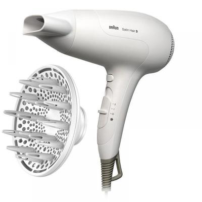Фен Braun HD 385 Satin Hair3, 2000 Вт, 2 скорости, 3 режима, 2 насадки, белый