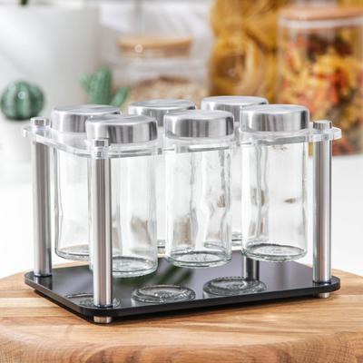 Набор для специй на подставке «Хай-тек», 19×21.5 см, 90 мл, 4×9.5 см, 6 шт.