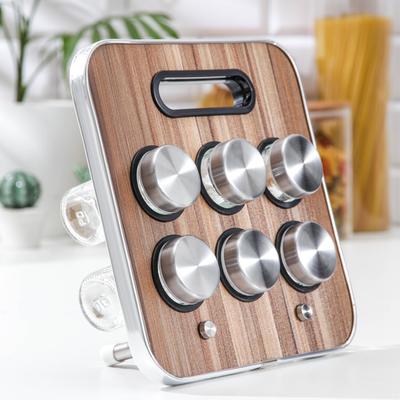 Набор для специй «Модерн», 28.5×12×18.5 см, 90 мл, 4×9.5 см, на подставке, 6 шт., стекло