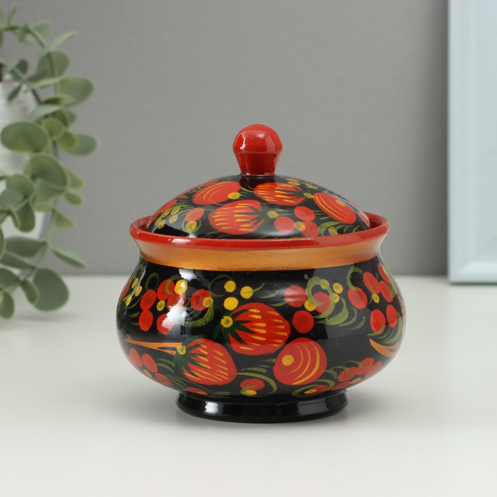 Сахарница дерево хохлома «Ягодки», 9×9 см - Фото 1