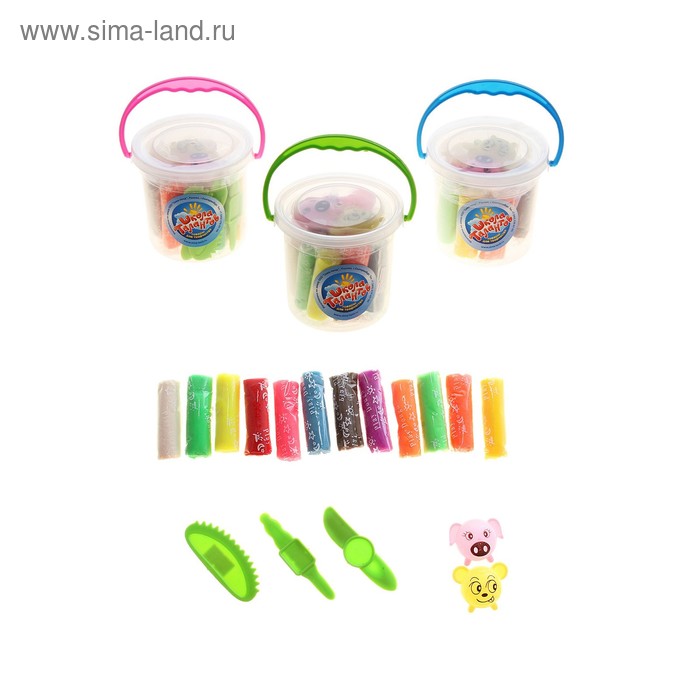 тесто для лепки 12 цв. по 20 гр + 5 предметов - Фото 1