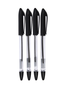 Набор шариковых ручек, 4 штуки, узел 0.5 мм, чёрный стержень, резиновый упор, прозрачный корпус
