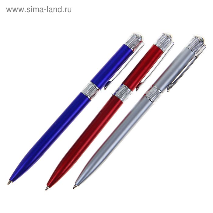 Ручка шариковая, поворотная, корпус металлик, стержень синий, МИКС - Фото 1