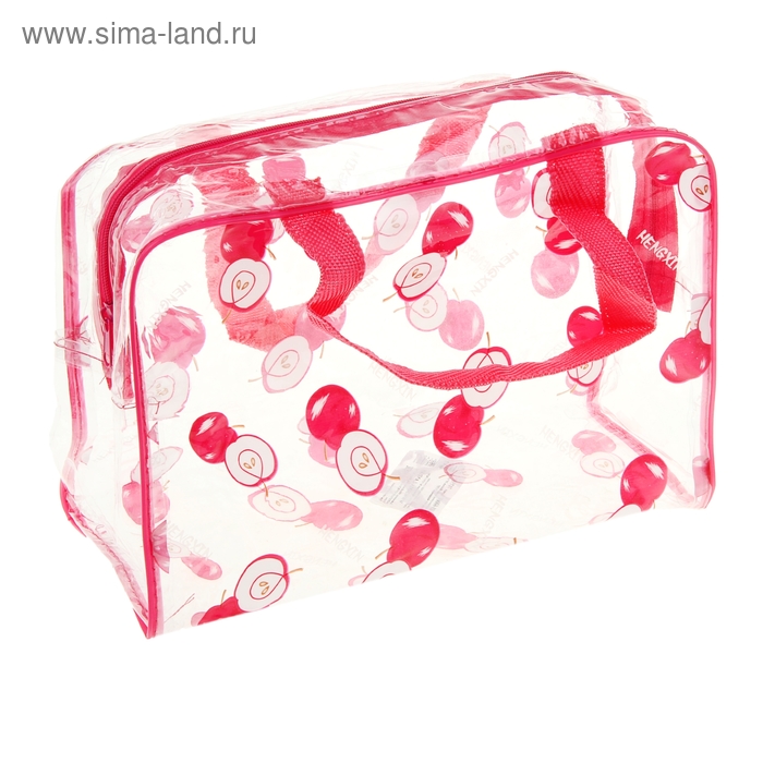 Косметичка-сумка банная "Яблочки" 2 ручки, малиновая - Фото 1