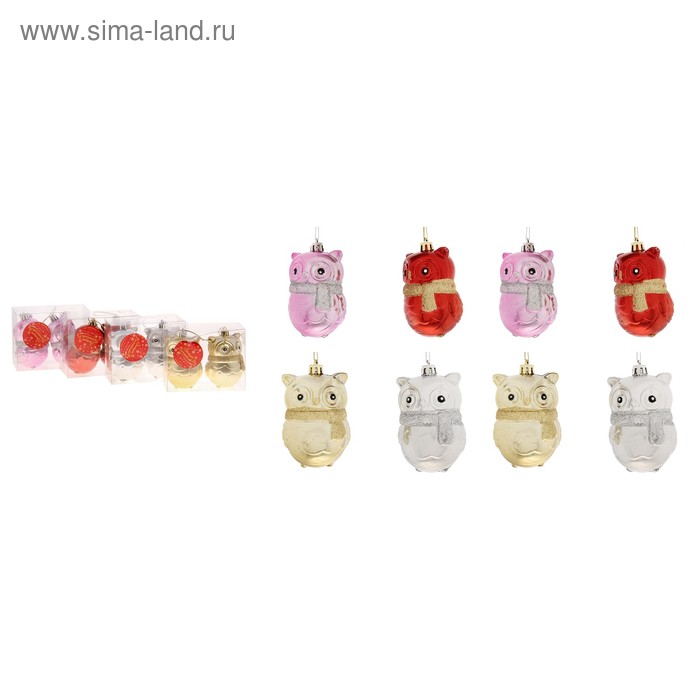 Украшение ёлочное "Совушка в шарфике" (набор 2 шт) 9 см микс - Фото 1