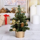 Искусственная ёлка настольная «Зимнее волшебство. Цветы», 20 см, золото, ПВХ ветки отгибаются - Фото 4