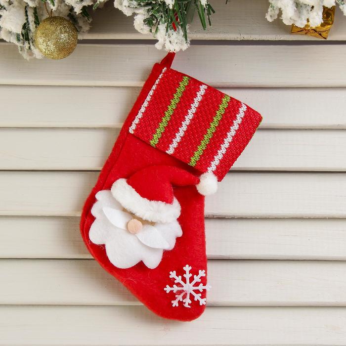Носок для подарков "Дед Мороз со снежинкой" 13х8 см, бело-красный - Фото 1