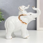 Сувенир керамика "Белый слон золотые ушки со слонёнком" 12х13х6,3 см - фото 5825394