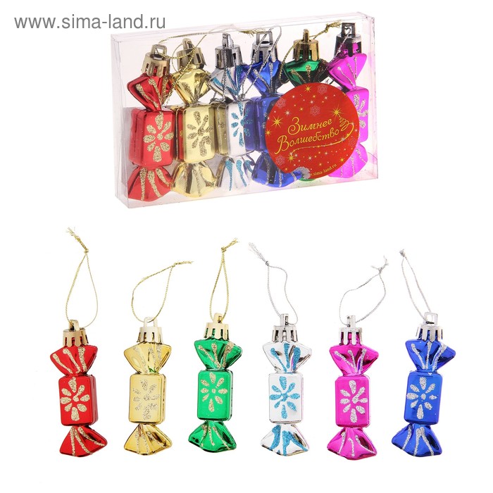 Украшение ёлочное "Конфетки ириски" (набор 6 шт) 6 см - Фото 1