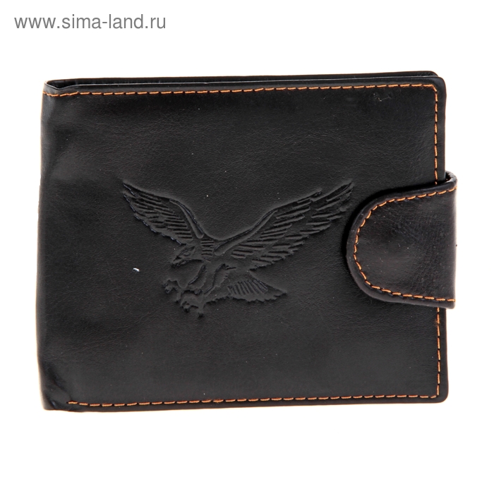 Кошелёк мужской "Орел" 3 отдела для купюр, отдел для кредиток, на клапане, цвет чёрный - Фото 1