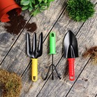 Набор садового инструмента, 3 предмета: рыхлитель, вилка, совок, длина 24 см, пластиковые ручки - Фото 1
