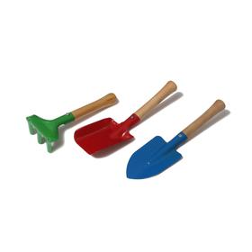 Набор садового инструмента, 3 предмета: грабли, совок, лопатка, длина 20 см, деревянная ручка, МИКС