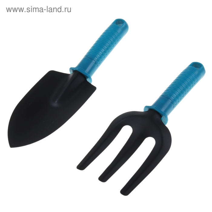 Набор садового инструмента, 2 предмета: вилка, совок, длина 24 см, пластиковые ручки - Фото 1