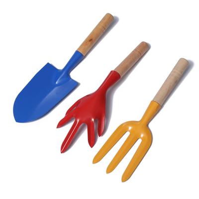 Набор садового инструмента, 3 предмета: совок, рыхлитель, вилка, длина 28 см, деревянные ручки, Greengo