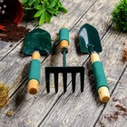 Набор садового инструмента, 3 предмета: совок узкий, совок широкий, грабли, длина 36 см, деревянные ручки с поролоном - Фото 2
