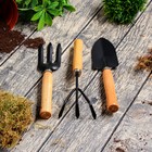 Набор садового инструмента, 3 предмета: совок, рыхлитель, вилка, длина 24 см, деревянные ручки - Фото 2