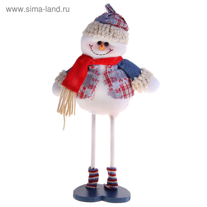 мягкая игрушка деним 35 см снеговик стоит на ножках - Фото 1