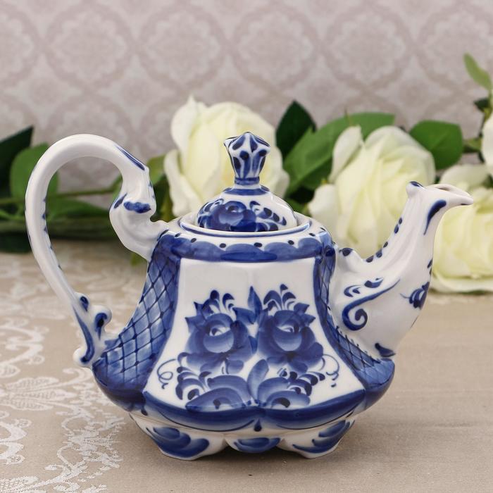 Кофейник фарфоровый «Цветы», h=16 см, гжель - Фото 1