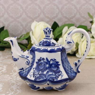 Кофейник фарфоровый «Цветы», h=16 см, гжель