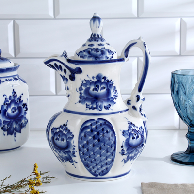 Кувшин для воды «Восточный», 15×18×27 см, 1.76 л, фарфор гжель