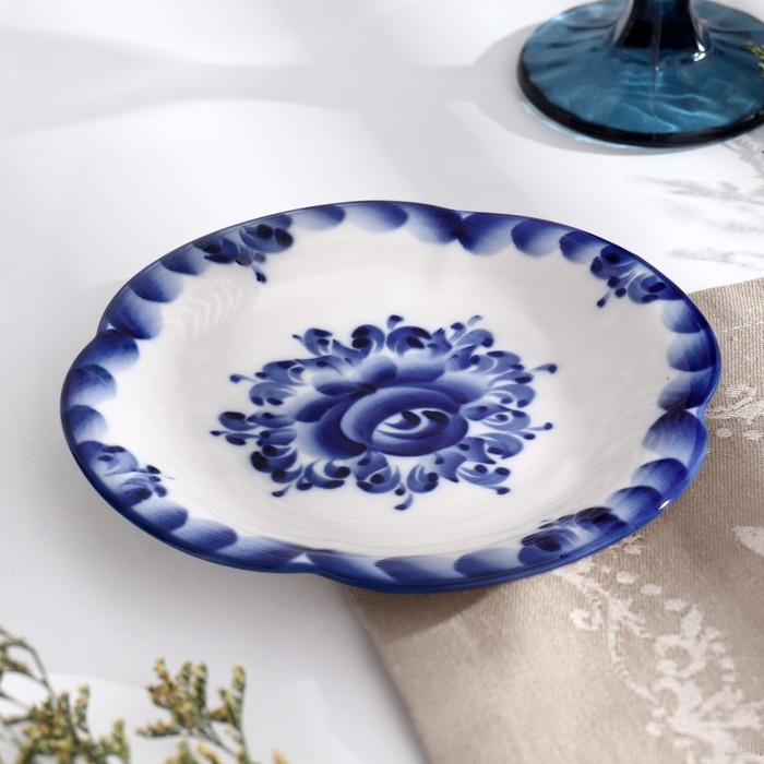 Блюдце фарфоровое «Пирожковница», d=16 см, гжель - Фото 1
