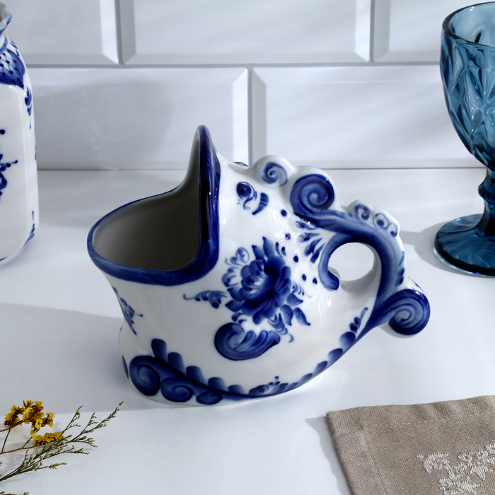 Подставка для ложек «Чудо-рыба», 10×16.5×13.5, фарфор гжель - Фото 1