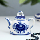 Колокольчик фарфоровый «Чайник», h=9.5 см, гжель - Фото 1