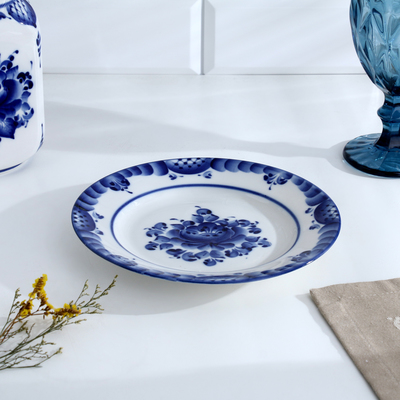 Тарелка плоская «Цветы», d=20 см, гжель, фарфор