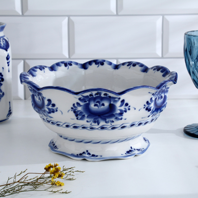 Фруктовница фарфор «Дары лета», ваза для фруктов, d=22 см, гжель