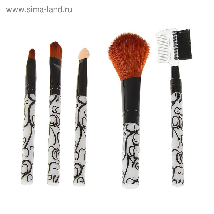 Набор кистей для макияжа "Завитки", 5 предметов, цвет чёрно-белый - Фото 1