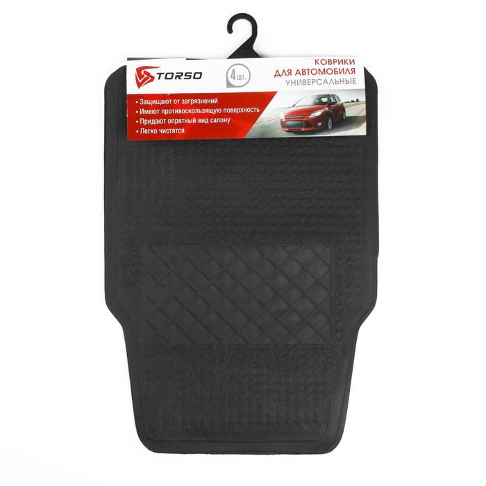 Коврики автомобильные TORSO, резина, 64×44 см, 44×33 см, черный, набор 4 шт. - Фото 1