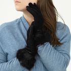 Перчатки женские с меховой опушкой, безразмерные, длина-23см, черные - Фото 1