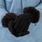 Перчатки женские с меховой опушкой, безразмерные, длина-23см, черные - Фото 2