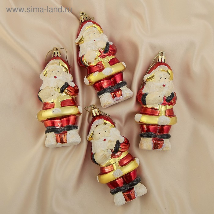 Украшение ёлочное "Дед Мороз" (набор 4 шт) 11 см красный - Фото 1