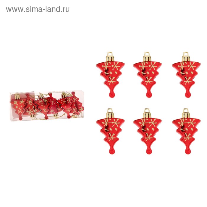 Украшение ёлочное "Ёлочка в снежинках" (набор 6 шт) 4 см - Фото 1