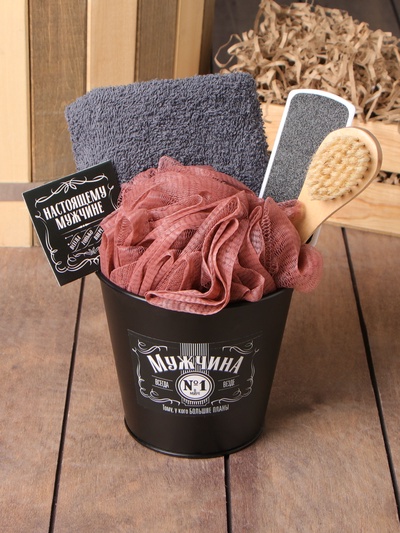 Набор подарочный «Этель. Мужчина №1», полотенце, мочалка, щётка