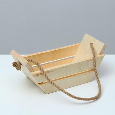 Кашпо деревянное 27×11×11 см "Лодочка", ручка канат, с прорезью