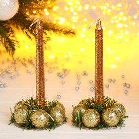 Свеча новогодняя с подсвечником "Шарики" (набор 2 шт) 15 см