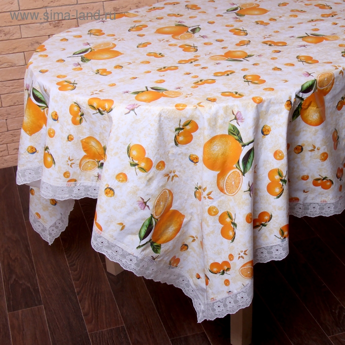Скатерть с кружевом "Апельсины", размер 152х152 см, пвх на флизелиновой основе - Фото 1