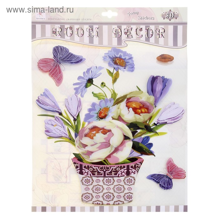 Наклейка интерьерная многослойная "Пионы в горшочке" 48х30,5 см - Фото 1