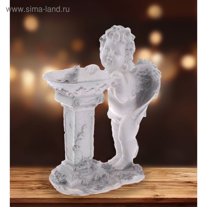 Фигура "Ангел у колонны" белый/серебро 29х38х17см - Фото 1