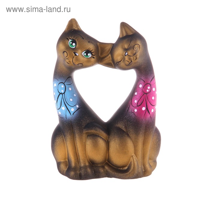 Фигура "Коты Влюбленные" с бантиками, чёрные с золотом 7,5х12х19см - Фото 1