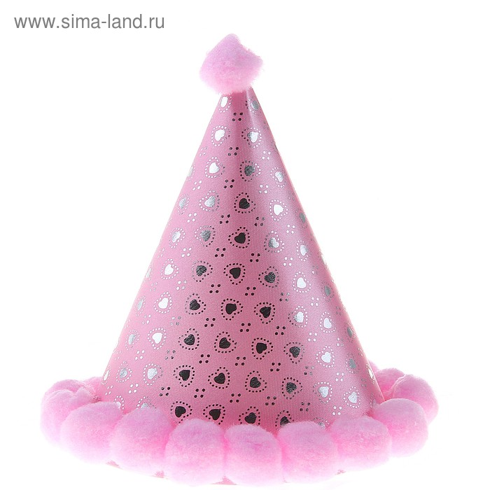 Карнавальный колпак "Сердечки" с пампушками, цвет розовый - Фото 1