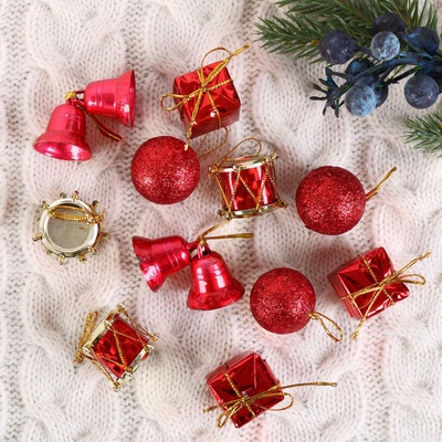 Ёлочные игрушки «Лавра», шары новогодние, набор 11 шт. (3 подарка, 2 колокол, 3 шара, 3 барабана,) МИКС